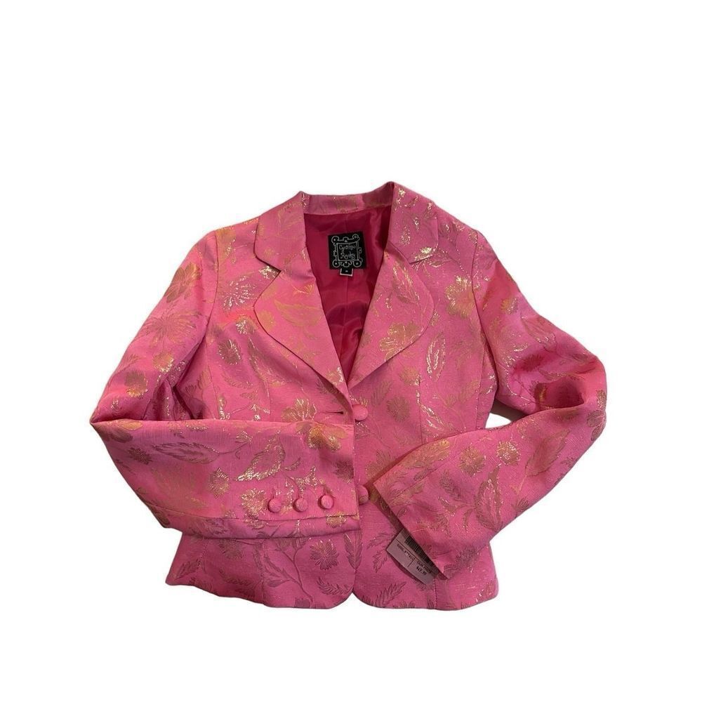 Cynthia Rowley gold and pink flora evening jacket size 0